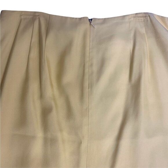Vintage Ellen Tracy Silk Pencil Skirt 14 Yellow Lined Flat Front Knee Length Zip - Picture 4 of 5